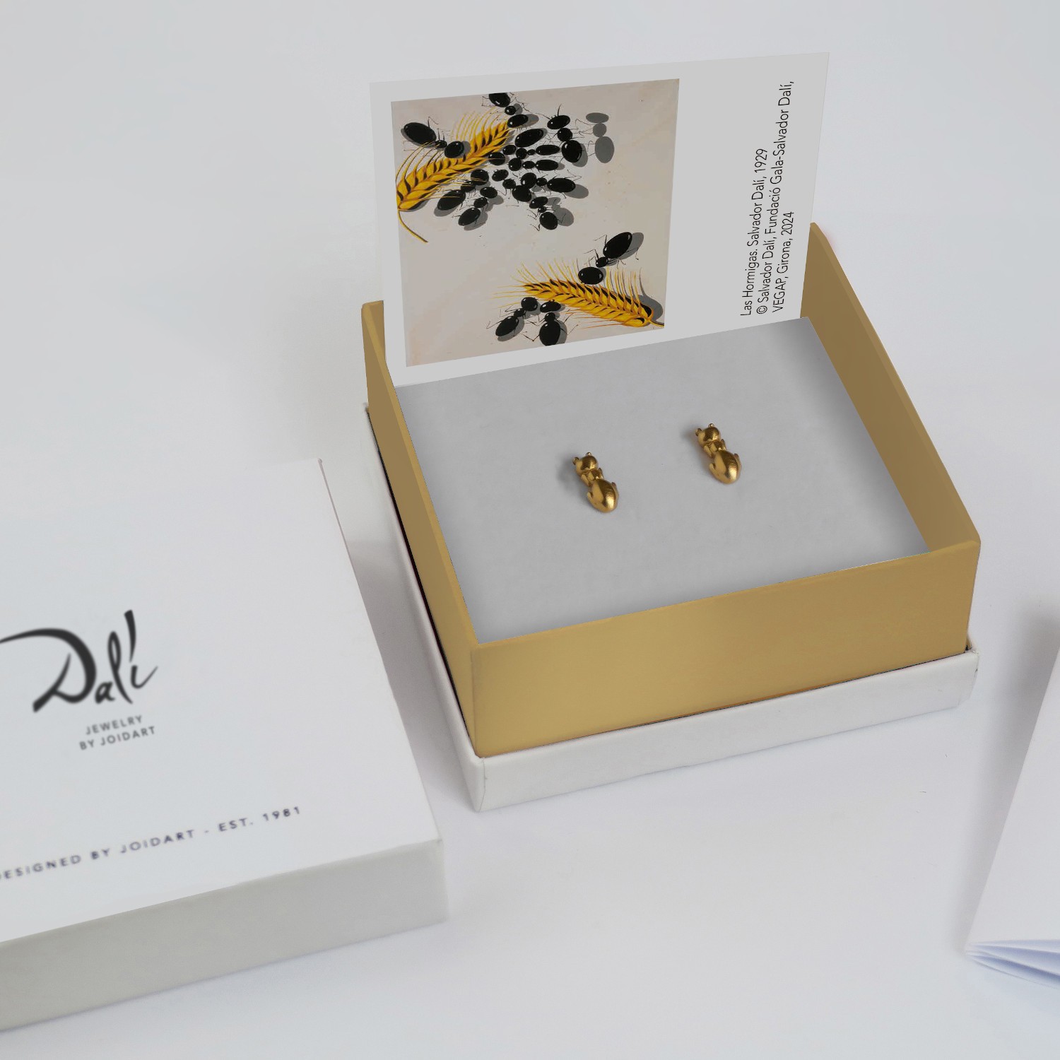 PENDIENTES DORADOS DALÍ, JEWELRY BY JOIDART, HORMIGA 3