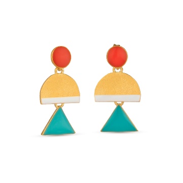 BOUCLES D'OREILLES POINT ROUGE ET TRIANGLE TURQUOISE SOMNI
